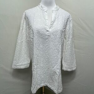 J. McLaughlin Women's Eyelet 3/4 Sleeve Blouse Top‎ Size 14